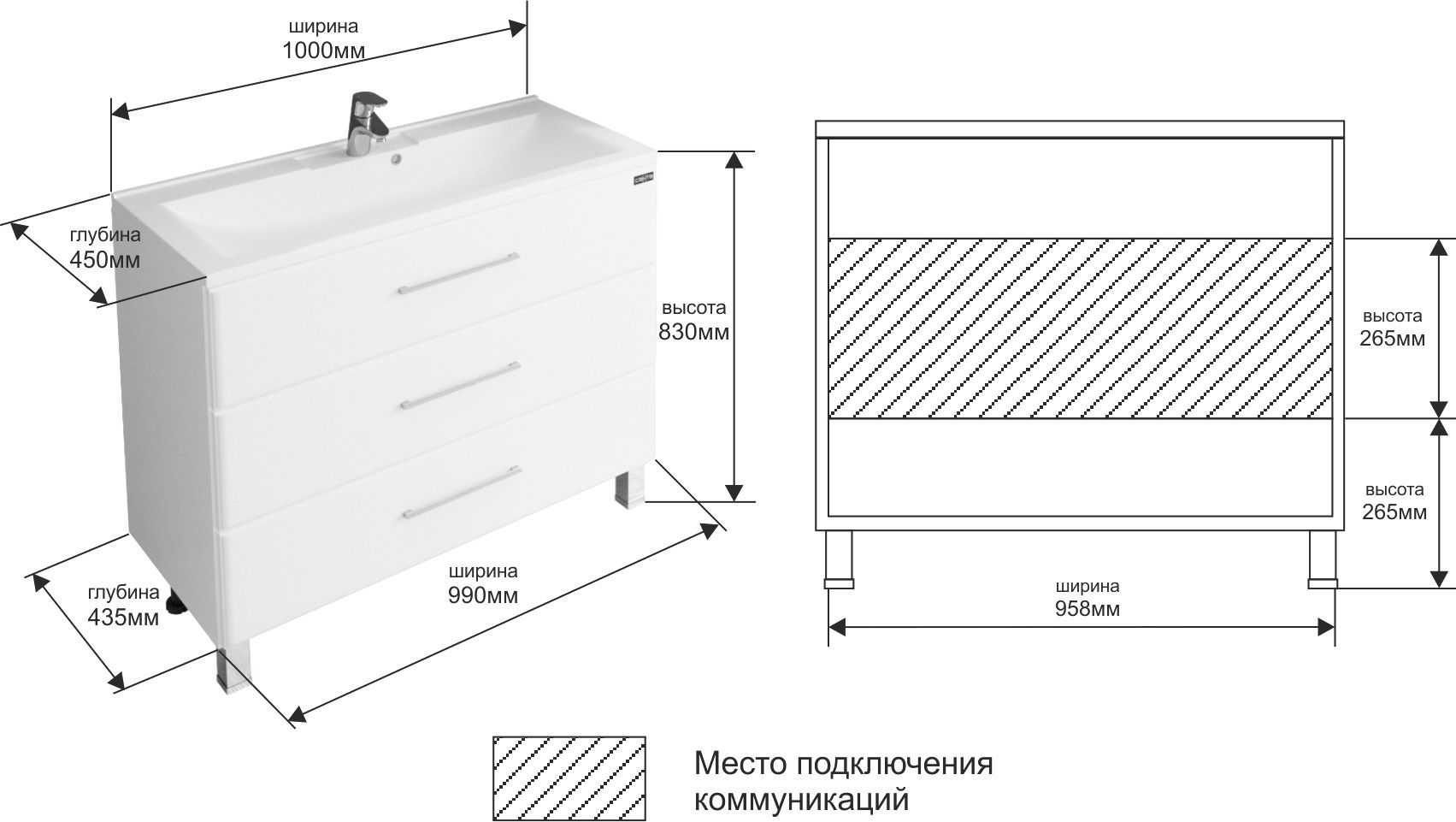 Тумба с раковиной омега 100