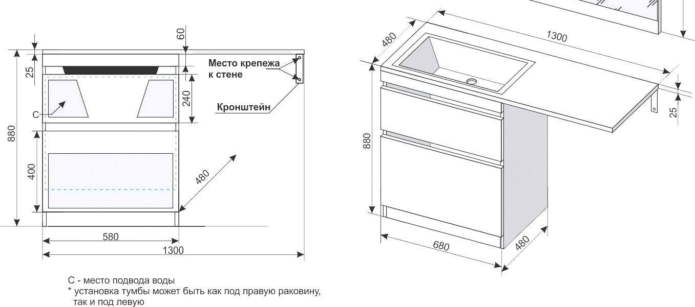 Тумба с раковиной даллас 130