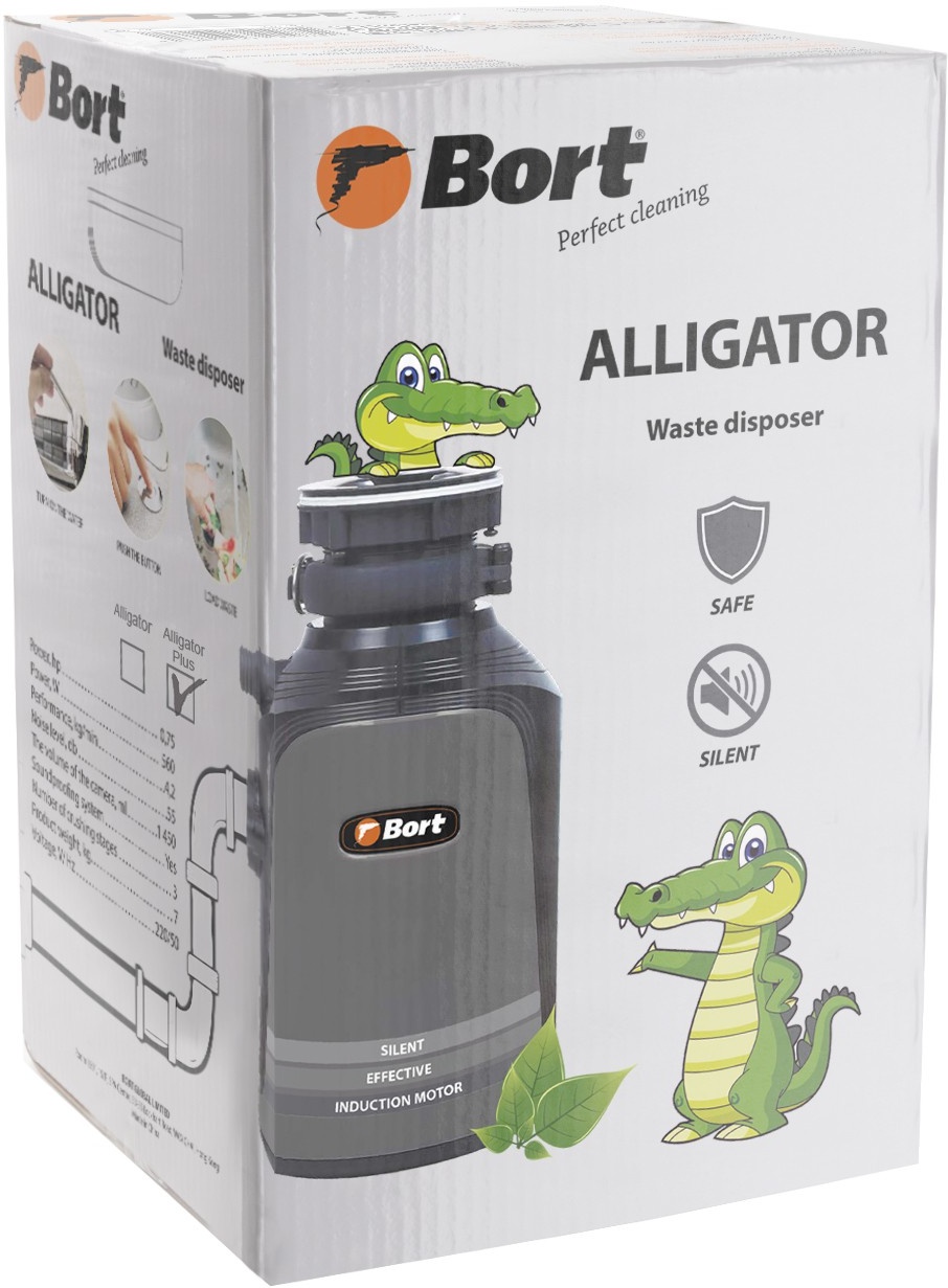 Измельчитель пищевых отходов Bort Alligator Plus 93410761 для кухонной  мойки, индукционный